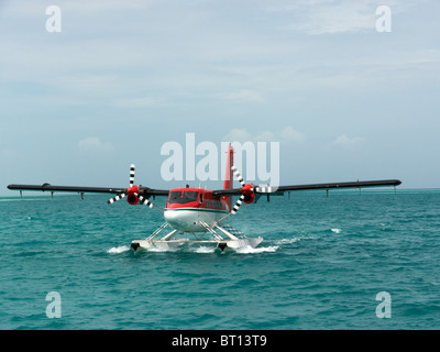 De Havilland Canada DHC-6 Twin Otter Wasserflugzeug Rollen nur nach der Landung, Maldivian Air Taxi Livree Stockfoto