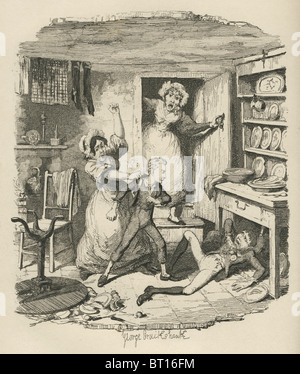 "Oliver zupft ein Geist". 19. Jahrhundert-Illustration von Charless Oliver Twist. Illustration von George Cruishank Stockfoto