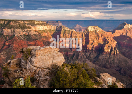 Sonnenuntergang am Bright Angel Point, Grand Canyon North Rim, Arizona, USA Stockfoto