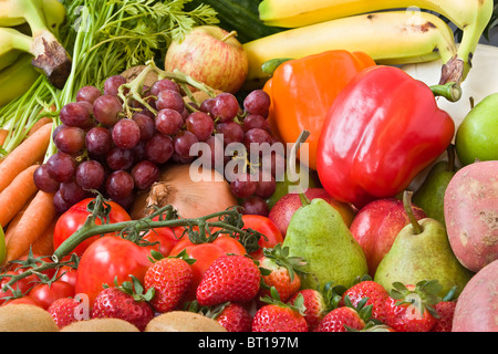 Nahaufnahme von Obst und Gemüse Stockfoto