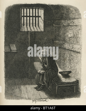 "Fagin in der Zelle Condemned". 19. Jahrhundert-Illustration von Charless Oliver Twist. Illustration von George Cruishank Stockfoto