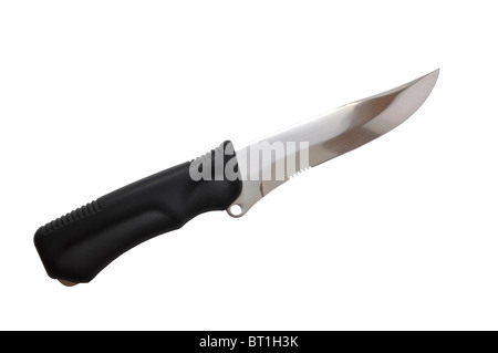 Isolierte Edelstahl-Tourist-Messer mit schwarzem Griff Stockfoto