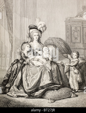 Marie-Antoinette und ihre Kinder. Von links: Marie-Thérèse Charlotte, Louis-Charles, und dem Dauphin Louis-Joseph. Stockfoto