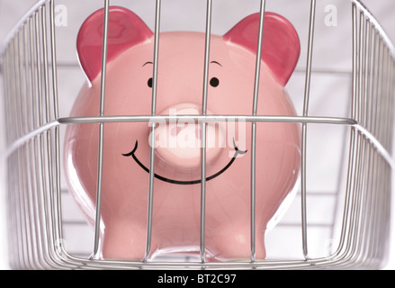 Piggy Bank hinter Käfig im studio Stockfoto
