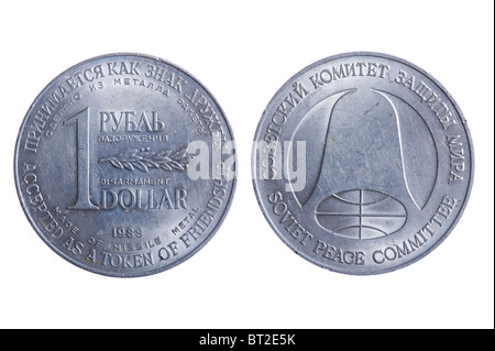 Gedenkmünze Rubel Dollar Raketen der Legierung Stockfoto