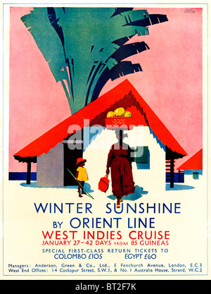 Orient Line, Wintersonne, 1931 Anzeige ihrerseits im Besitz von P & O, hier zur Veranschaulichung Cruise Line Kreuzfahrten nach Westindien Stockfoto