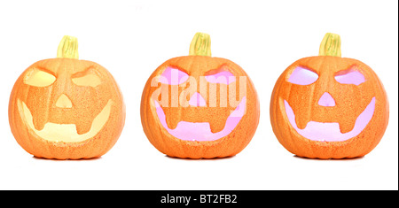 Drei Halloween Kürbisse isoliert Studio Ausschnitt Stockfoto