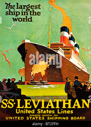 SS Leviathan, 1920er Jahre Poster für die United States Lines-Flaggschiff, das größte Schiff der Welt, Original deutsche Vaterland Stockfoto