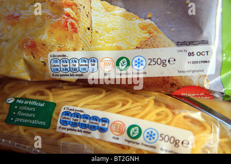 Kennzeichnung mit detaillierten Inhalt von Lebensmitteln Stockfoto
