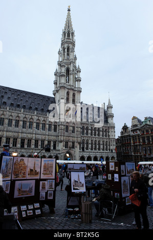 Brüssel-Stadtplatz und Stadhuis Stockfoto