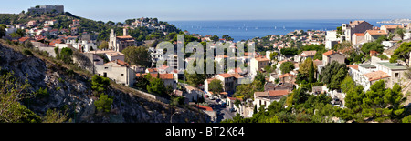 Panorama von Marseille, Frankreich-Ansicht von Notre-Dame De La Garde Hügel Stockfoto