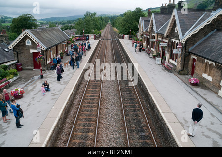 Settle Bahnhof, Start von Carlisle, Settle-Bahn-Linie. Stockfoto