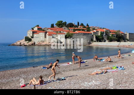 Montenegro, Sveti Stefan, Aman Resort, Strand, Menschen, Stockfoto