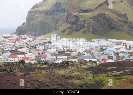 Vulkanischer Lava Flow in Heimaey-Stadt, die das Dorf Westmännerinseln, Island fast vernichtet. Stockfoto