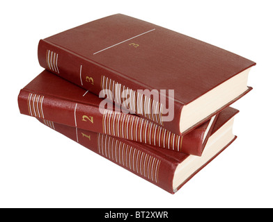 Drei alte Bücher auf einem weißen Hintergrund Stockfoto