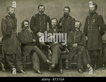 Dieses Foto von Union General Tecumseh Sherman und seine Generäle wurde 1865 von Matthew Brady aufgenommen. Stockfoto