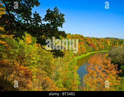 Grand River Kitchener ON Kanada in Herbstfarben Stockfoto