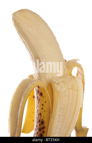 geschälte reife Banane Studio Ausschnitt Stockfoto