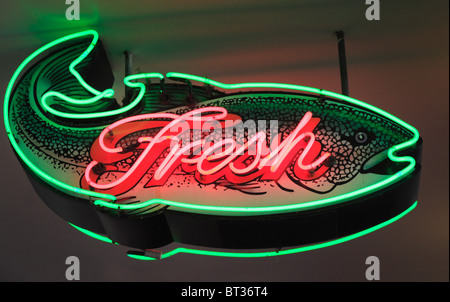 Neon unterzeichnen in Seattle am Pike Place market Stockfoto