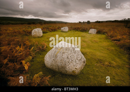 Die Überreste des Machrie Moor 4 stehende Steinkreises auf Machrie Moor, Isle of Arran, Scotland, UK Stockfoto