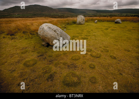 Die Überreste des Machrie Moor 1 stehende Steinkreises auf Machrie Moor, Isle of Arran, Scotland, UK Stockfoto