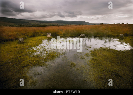 Die Überreste des Machrie Moor 11 stehend Steinkreises auf Machrie Moor, Isle of Arran, Scotland, UK Stockfoto