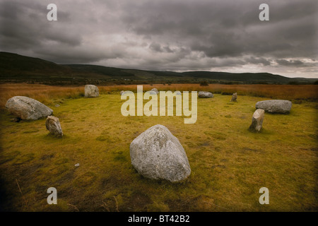 Die Überreste des Machrie Moor 1 stehende Steinkreises auf Machrie Moor, Isle of Arran, Scotland, UK Stockfoto