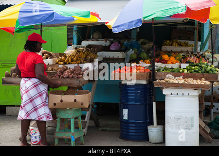 Frau verkaufen frisches Obst aus eine Straße in Bridgetown, Barbados, West Indies Abschaltdruck Stockfoto