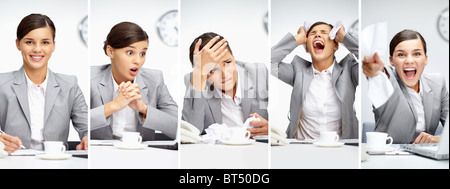 Collage aus jungen Arbeitgeber in verschiedenen Situationen im Berufsalltag Stockfoto