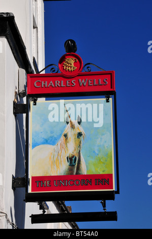 Das Einhorn Gaststätte Zeichen, Deddington, Oxfordshire Stockfoto