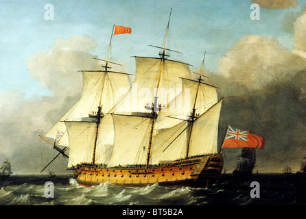 HMS Victory, Gemälde von Swaine, 1793 Admiral Lord Horatio Nelson englische Kriegsschiff Kriegsschiffe Segeln Segel Segel Ölgemälde 18. Stockfoto