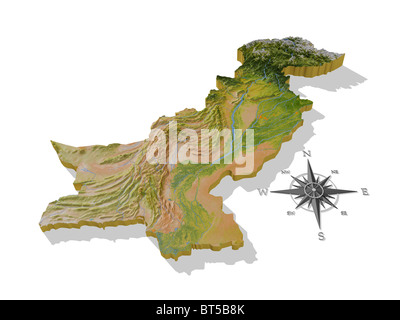 Pakistan, 3D Reliefkarte Ausschnitt mit städtischen Gebieten. Stockfoto