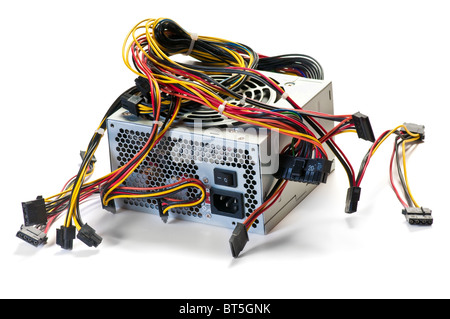 Computernetzteil isoliert auf weiß Stockfoto