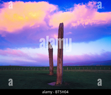 Die Menhire von Stenness, Orkney Inseln, Schottland, Vereinigtes Königreich, UNESCO-Weltkulturerbe Stockfoto