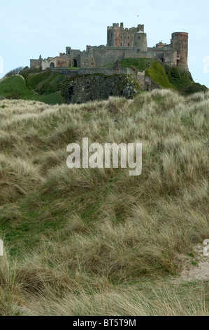 Bamburgh Castle Sommer UK GB Vereinigtes Königreich Großbritannien England Englisch, antike, Architektur, Bamburgh, Strand, groß, blau, bri Stockfoto