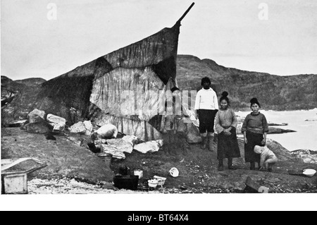 Eskimo Sommer Zelt Haut Dichtung Leder Familie verbergen arktischen Inuit dafür indigene Völker zirkumpolaren Region Sibirien Russland Al Stockfoto