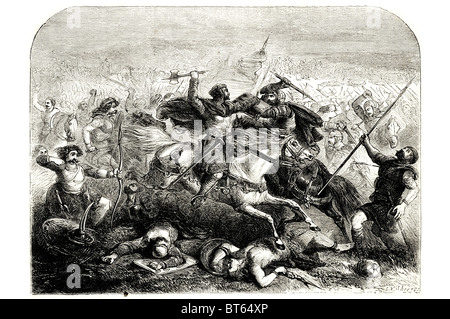 König Artus besiegte Sachsen Pferd Streitaxt Briten besiegt sächsischen Mons Badonicus 516 n. Chr. (englische Berg Mons, Welsh Mynyd Stockfoto