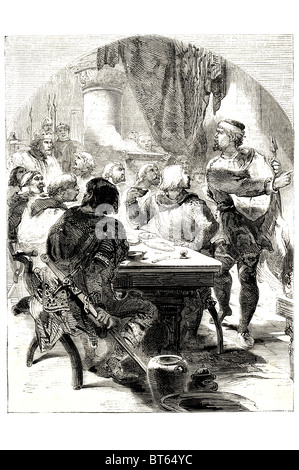 Bankett von König Harold Nachrichten der Invasion der Normannen Harold Godwinson (oder Harold II) (Altenglisch: Harold Gōdwines Sunu) (c. 1022 Stockfoto