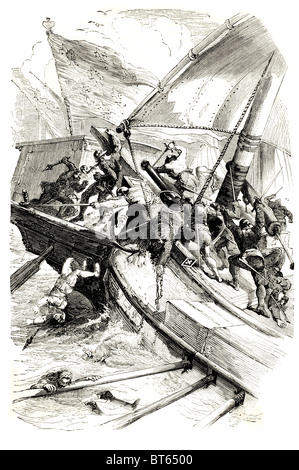 Seeschlacht von Sluys niederländische entlang 24 Juni 1340 Konflikte hundertjährige Krieg.  Zerstörung französischens Flotte Invasion England imp Stockfoto