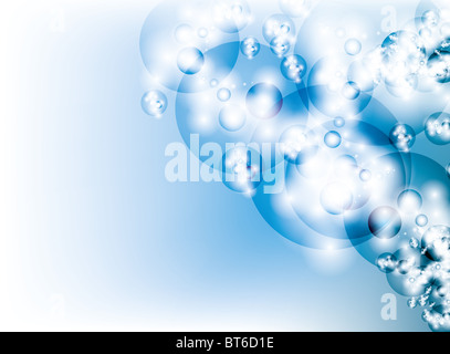 Space Bubbles Glühen auf blauem Hintergrund abstrakt Stockfoto