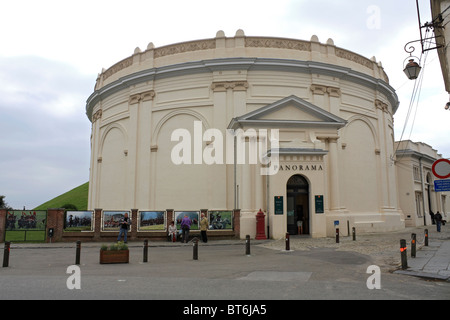 Das Panorama am The Lion Mound oder Butte du Lion, einem künstlichen Hügel auf dem Schlachtfeld von Waterloo Belgien, kämpfte im Jahr 1815. Stockfoto