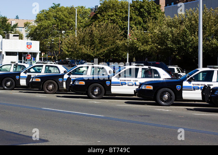 Reihe von Polizeiautos in Stamford CT USA Stockfoto