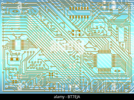 Hi-Tech-Industrie elektronische Golden - blauen Hintergrund Stockfoto