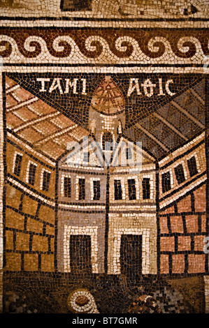 Detail aus Mosaik-Fußboden der Kirche aus dem 8. Jahrhundert von St. Stephan in Umm al-Rasas, Jordanien. Stockfoto