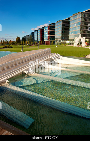 Vodafone & Morgan Stanley Hauptquartier im Buisness Park neben dem Nationaltheater, Lachner Odon Fasor, Budapest, Ungarn Stockfoto