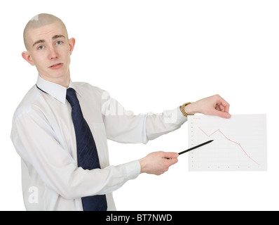 Der Kerl mit dem finanziellen Diagramm in Händen Stockfoto