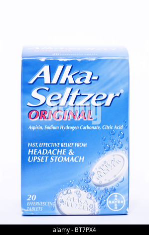 Eine Nahaufnahme Foto eines Packs von Alka-Seltzer original Brausetabletten vor einem weißen Hintergrund Stockfoto