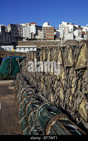 Schalentiere Netze in Malpica, Costa da Morte. La Coruña Provinz, Galicien, Spanien Stockfoto