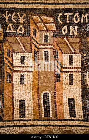 Detail aus Mosaik-Fußboden der Kirche aus dem 8. Jahrhundert von St. Stephan in Umm al-Rasas, Jordanien. Stockfoto