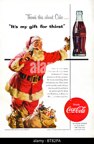 Klassische Werbung in der amerikanischen Zeitschrift für Coca Cola mit Vater Weihnachten Dezember 1954 Stockfoto